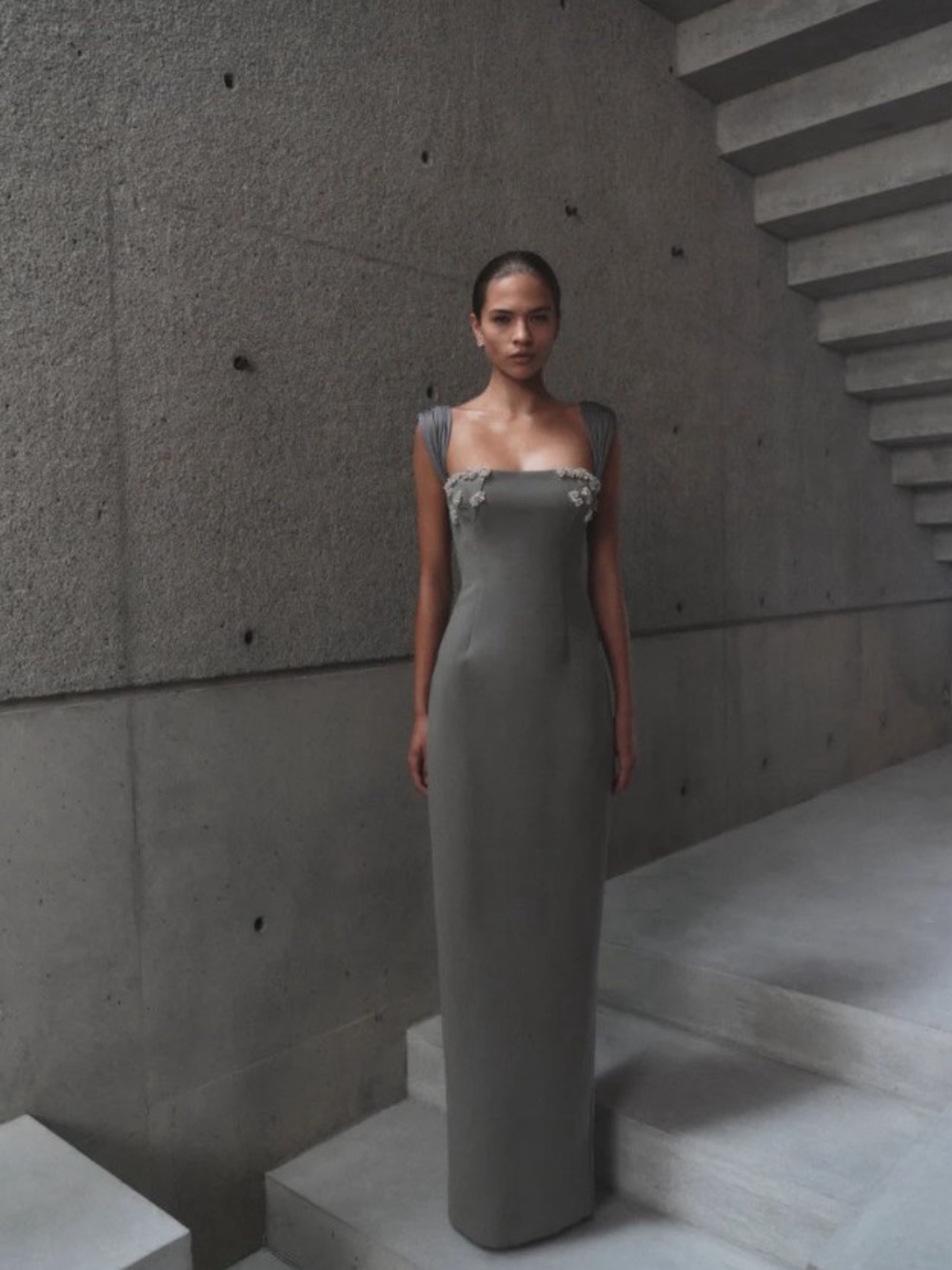 Rachel Gilbert Malia Square Neckline Embellished Column Maxi Gown AU10/US6 NWOT